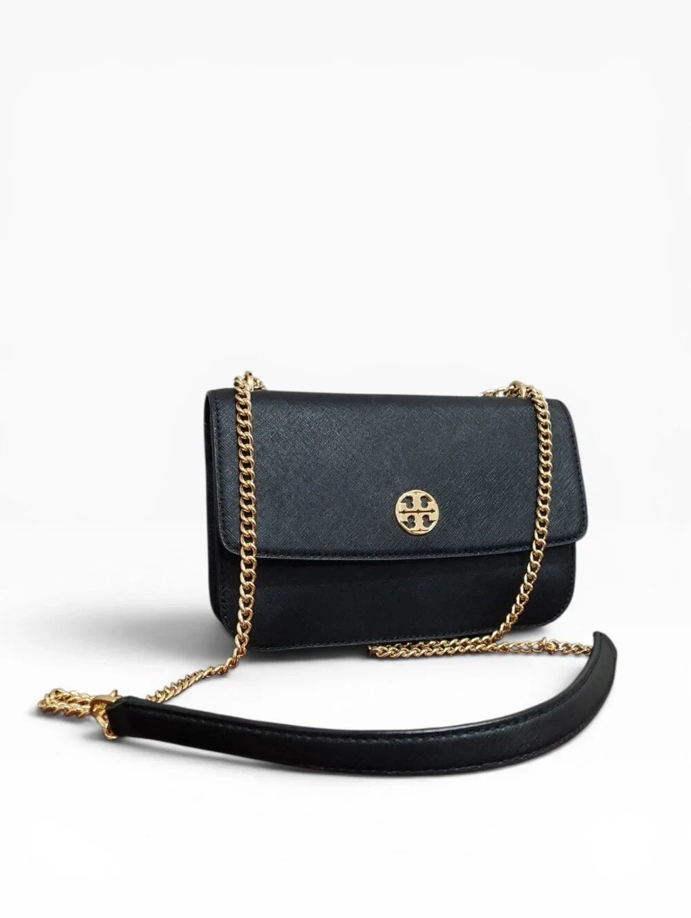 Tory Burch Robinson Chain Crossbody Convertable Bag Gently Loved Black W/ Gold